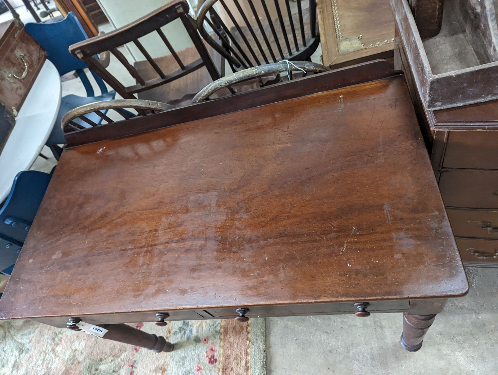 A Victorian mahogany two drawer side table, width 99cm, depth 53cm, height 80cm